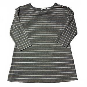 Isaac Mizrahi Live L Tunic Gray Striped 3/4 Sleeve Crew Neck Casual Blouse Shirt